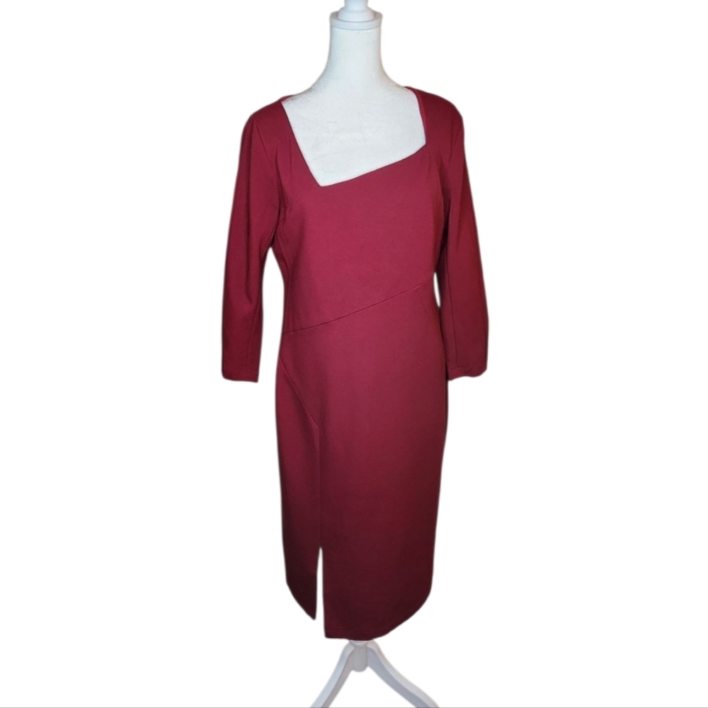 Lafayette 148 Burgundy Asymmetrical V Neck Sheath Dress Size 6